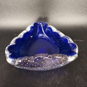 Vintage blue Murano ashtray with gold‎ flakes